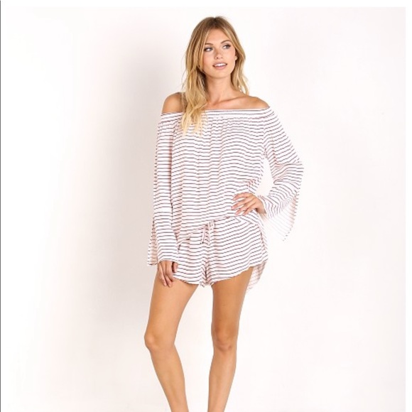 FAITHFULL *Dream* off shoulder tunic top in red  Muse stripe 6 - Picture 2 of 14